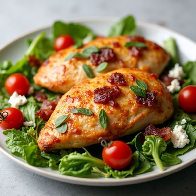 Roasted Chicken with Crispy Turkey Bacon and Fresh Greens Salad
