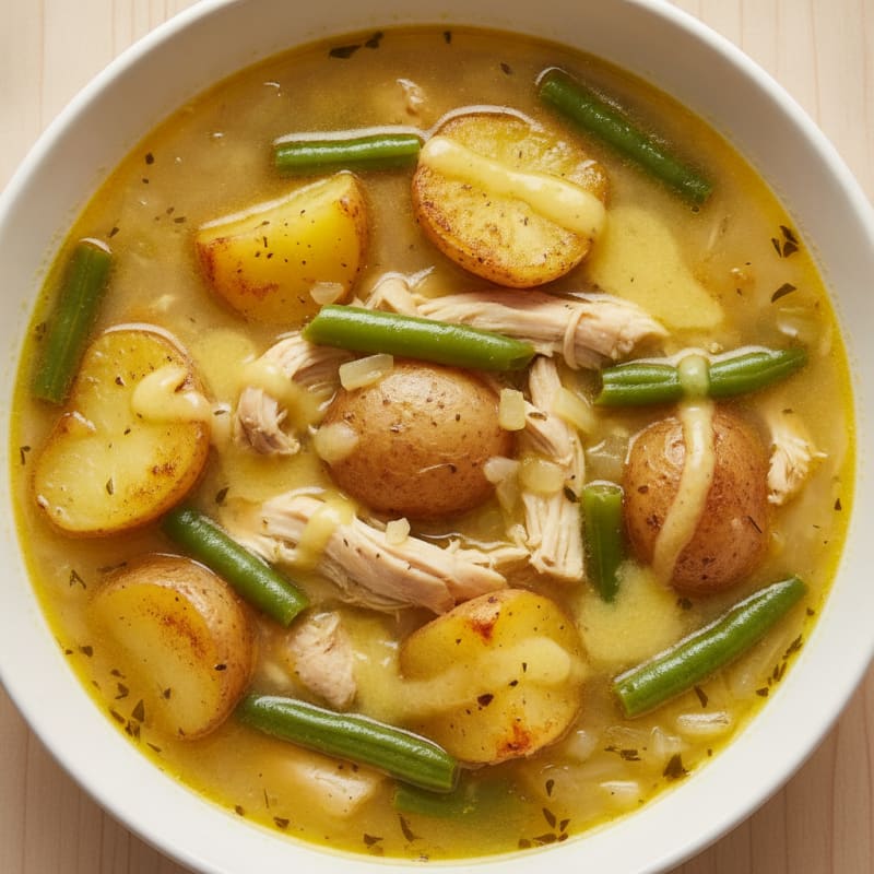 Lemon Chicken Soup with Roasted Potato and Green Beans