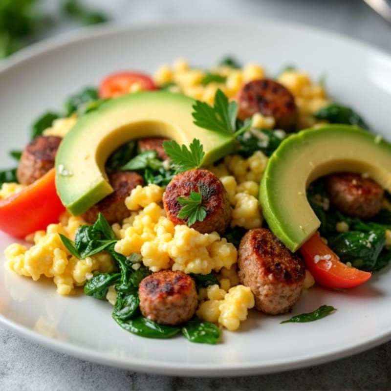 Egg White and Turkey Sausage Scramble with Spinach