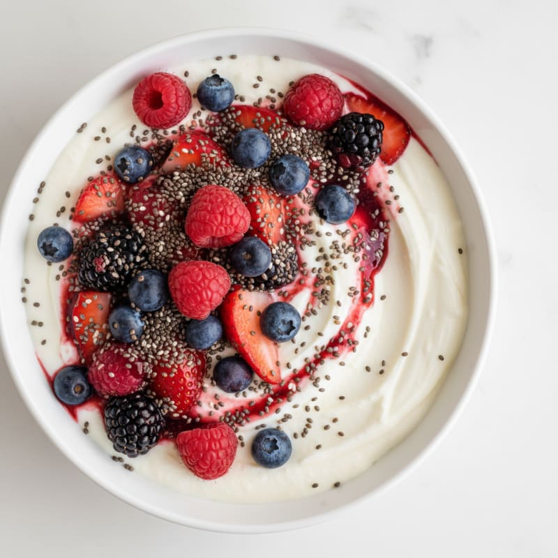 Vanilla Protein Yogurt with Chia Seeds and Mixed Berries