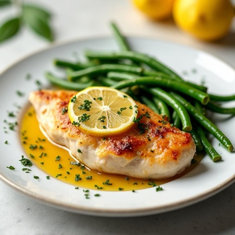 Lemon Garlic Roasted Chicken with Crispy Green Beans