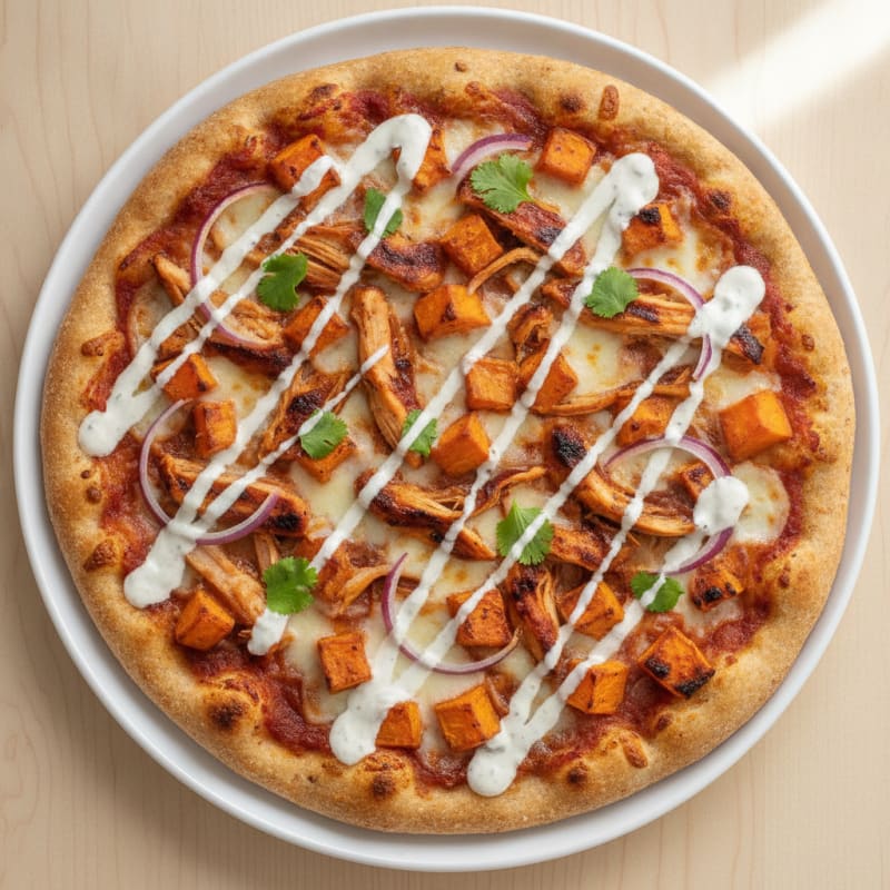 BBQ Chicken Sweet Potato Ranch Pizza