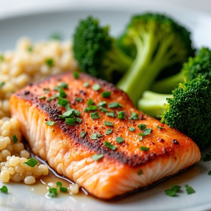 Pan-Seared Salmon with Roasted Broccoli and Quinoa