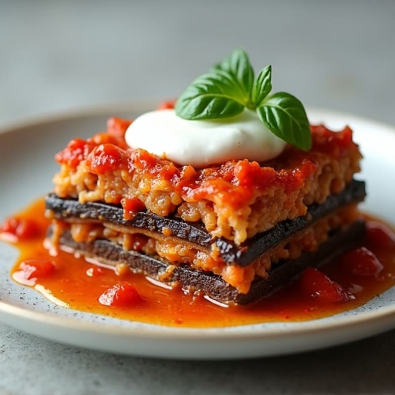 Layered Eggplant and Spiced Ground Lamb Casserole