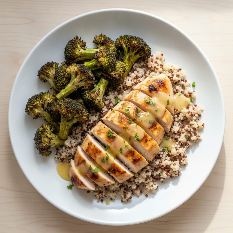 Grilled Chicken Breast with Quinoa and Roasted Broccoli
