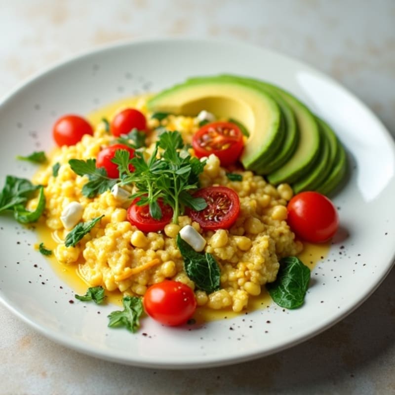 Egg White and Spinach Scramble with Cottage Cheese and Cherry Tomatoes