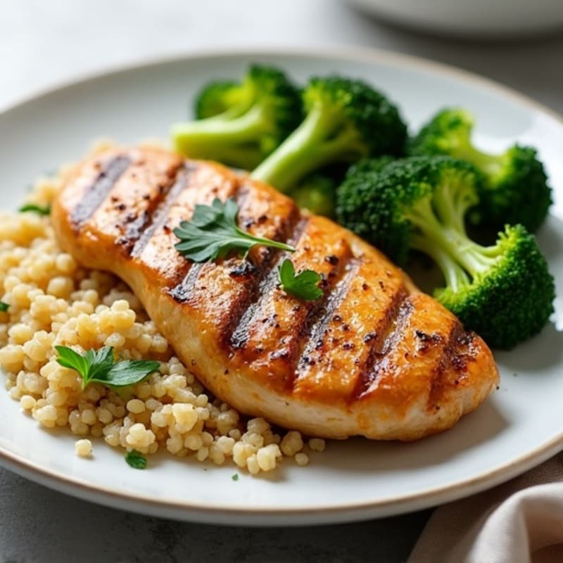 Grilled Chicken Breast with Roasted Broccoli and Quinoa