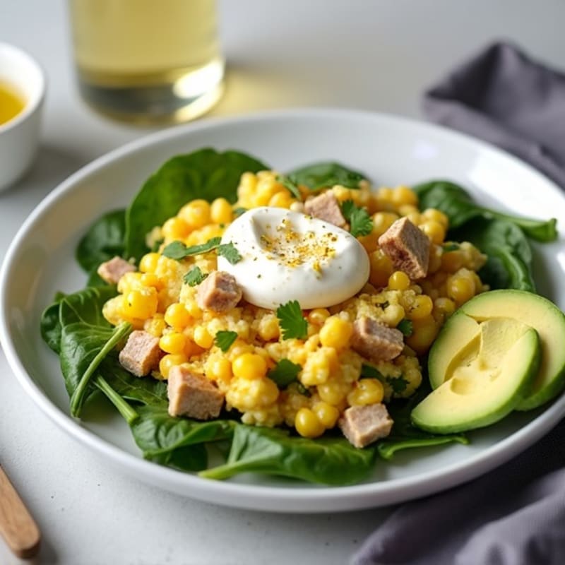 Egg White and Turkey Spinach Scramble with Cottage Cheese