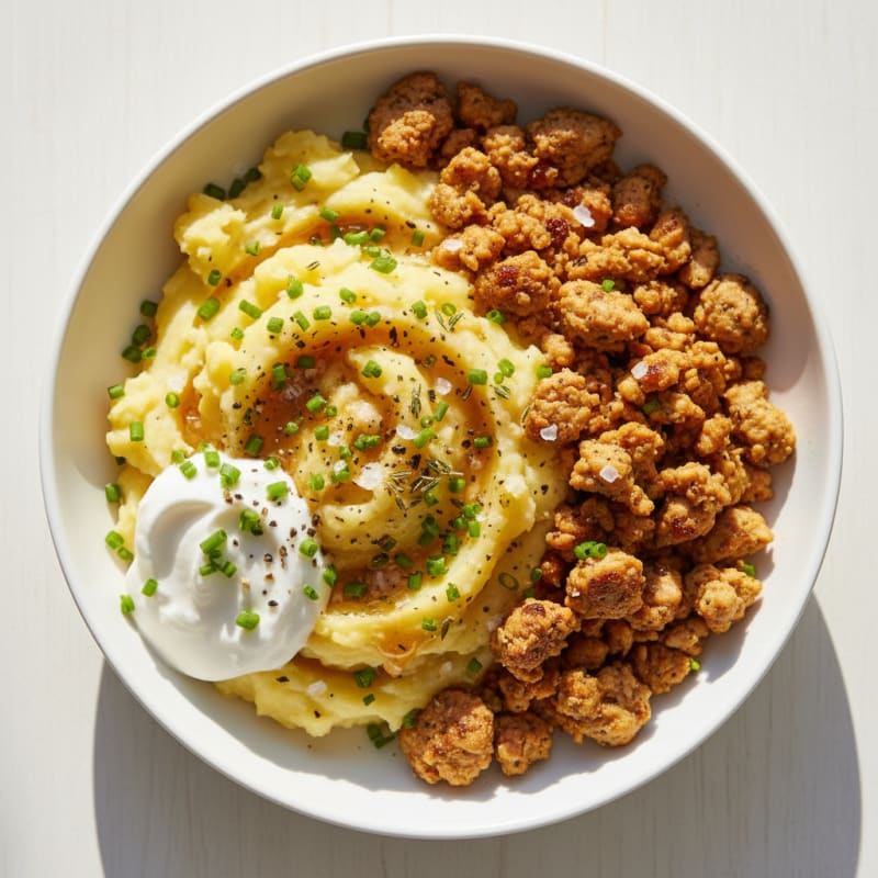 Buttery Garlic Mashed Potatoes with Savory Turkey