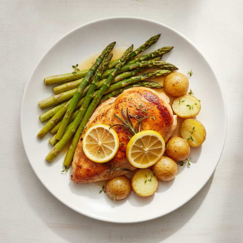 Lemon Herb Roasted Chicken with Asparagus