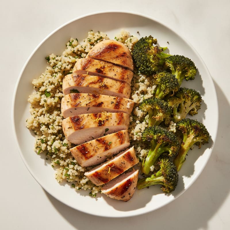 Grilled Chicken Breast with Quinoa and Roasted Broccoli