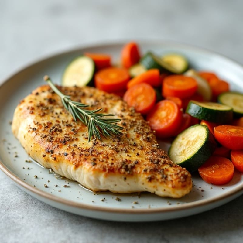 Herb-Crusted Pan Seared Chicken with Roasted Vegetables