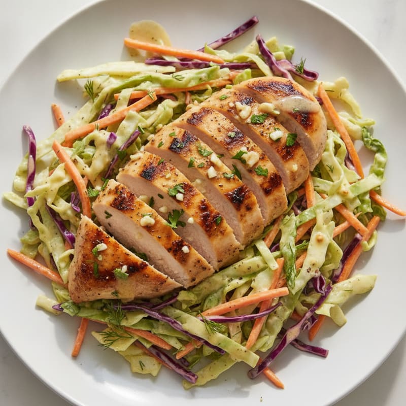 Grilled Chicken Breast with Crunchy Cabbage Slaw