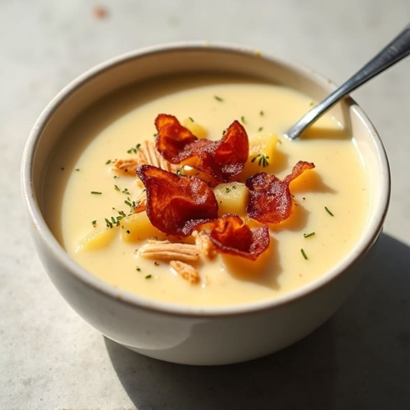 Creamy Baked Potato Soup with Crispy Turkey Bacon