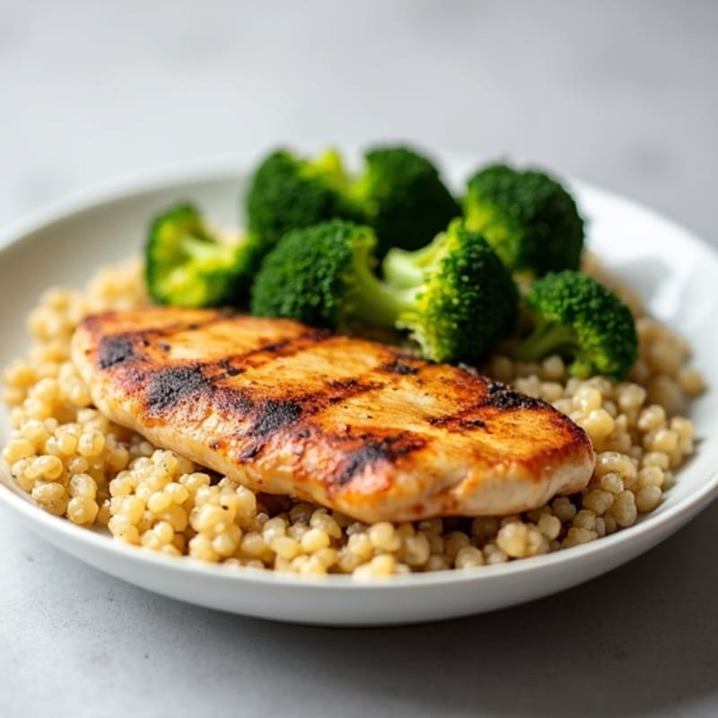 Grilled Chicken Breast with Steamed Broccoli and Quinoa