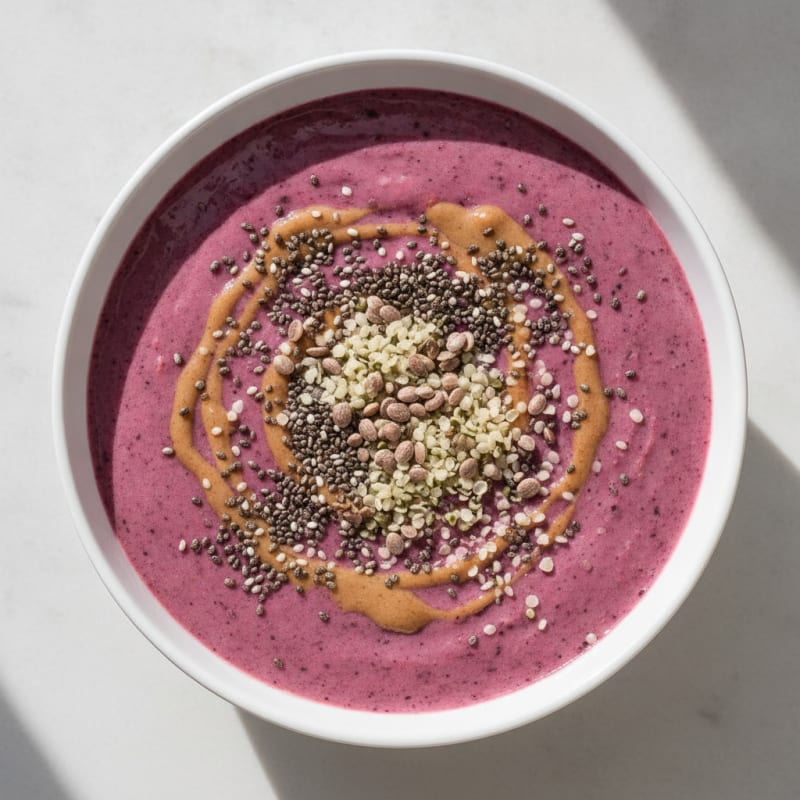 Silky Tofu Berry Smoothie Bowl with Chia and Hemp Seeds