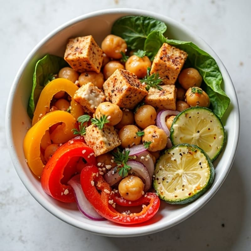 Spiced Chickpea and Roasted Vegetable Bowl with Creamy Tahini