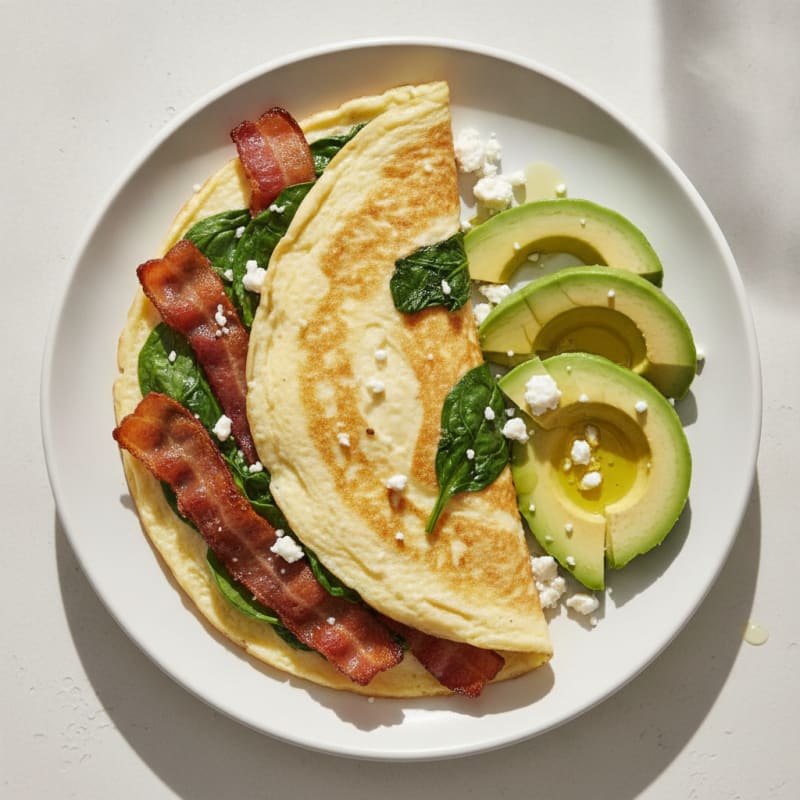 Egg White Omelet with Spinach and Turkey Bacon