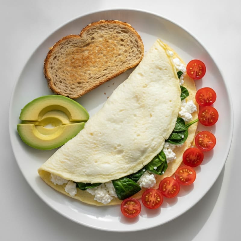 Egg White Spinach Omelet with Cottage Cheese and Cherry Tomatoes