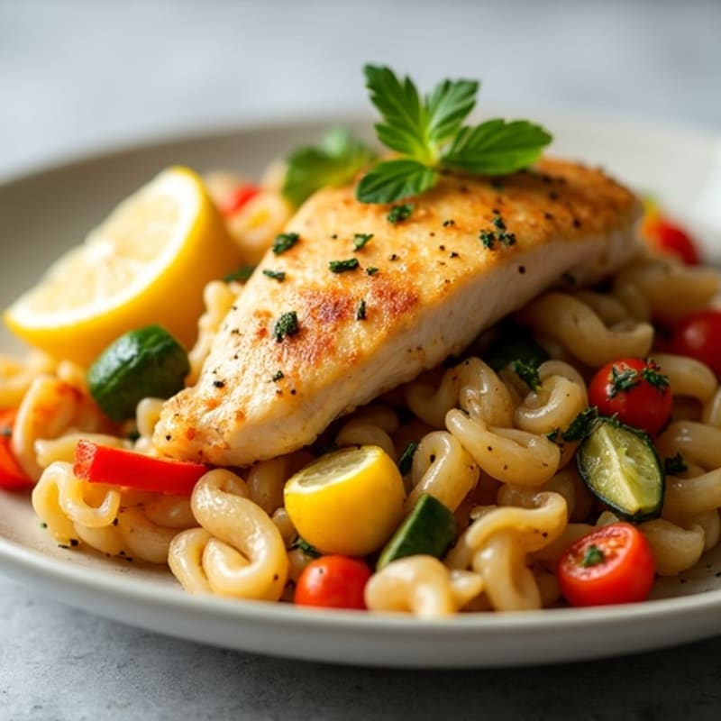 Lemon Garlic Chicken Pasta with Roasted Vegetables