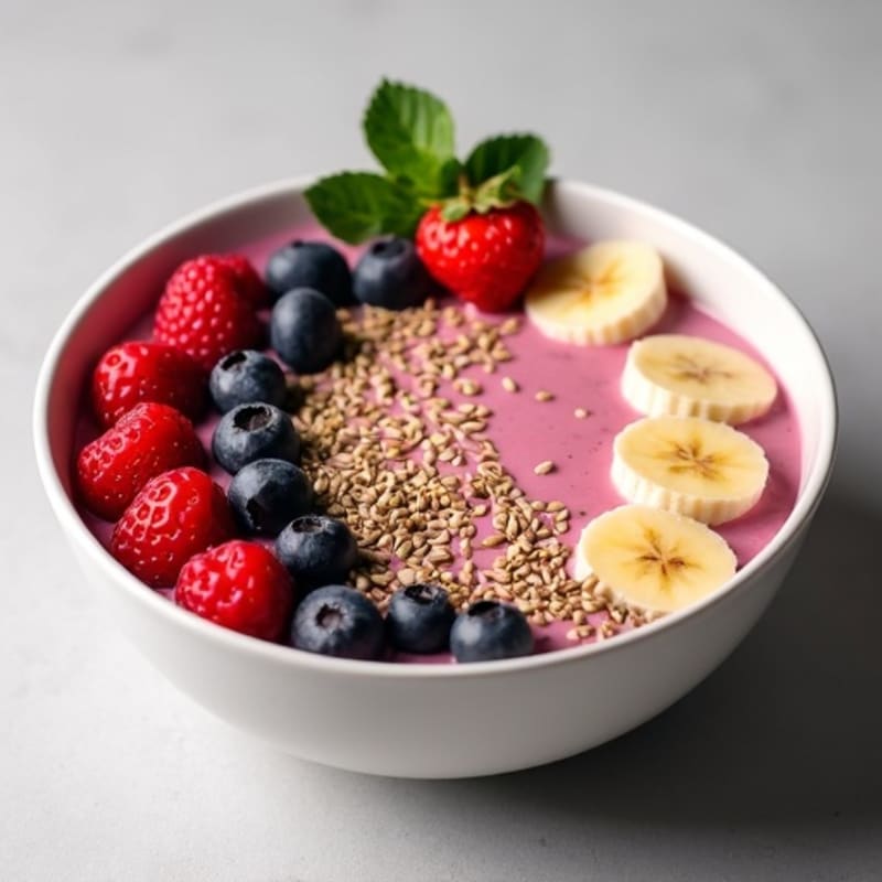 Silky Tofu Protein Smoothie Bowl with Hemp Seeds and Almond Butter