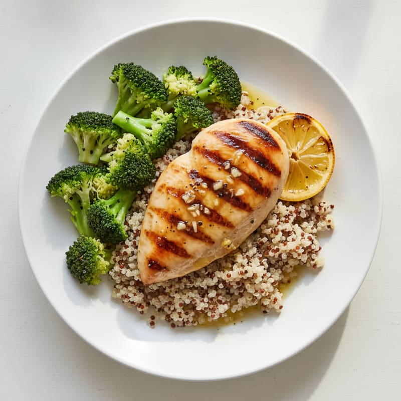 Grilled Chicken Breast with Quinoa and Steamed Broccoli