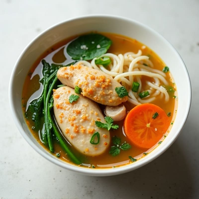 Aromatic Chicken and Silky Rice Noodle Soup with Fresh Herbs