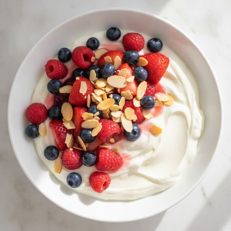 Greek Yogurt Protein Bowl with Mixed Berries and Almonds
