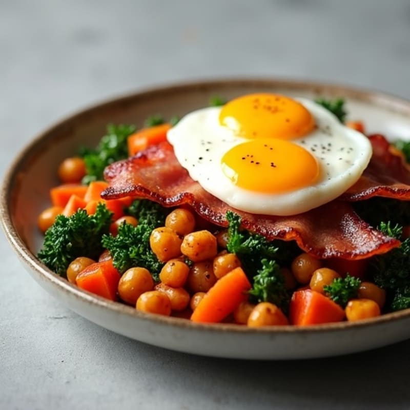 Crispy Sweet Potato and Kale Hash with Poached Eggs
