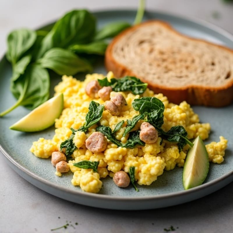 Egg White Scramble with Spinach and Turkey Sausage