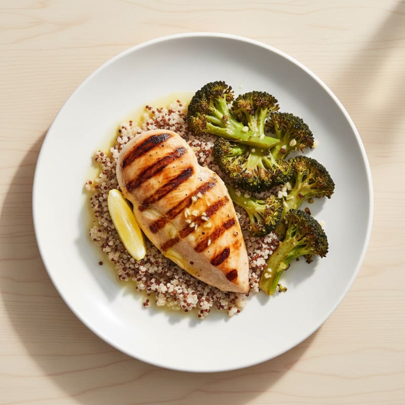 Grilled Chicken Breast with Quinoa and Roasted Broccoli