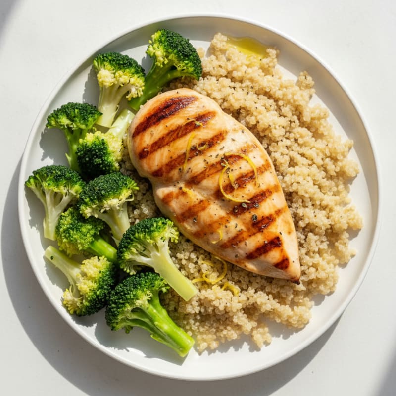 Grilled Chicken Breast with Quinoa and Steamed Broccoli