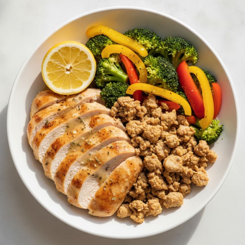 Lemon Herb Roasted Chicken and Turkey Power Bowl