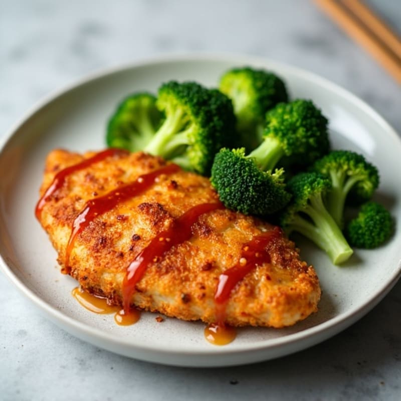 Crispy Chicken with Sweet and Spicy Glaze and Steamed Broccoli