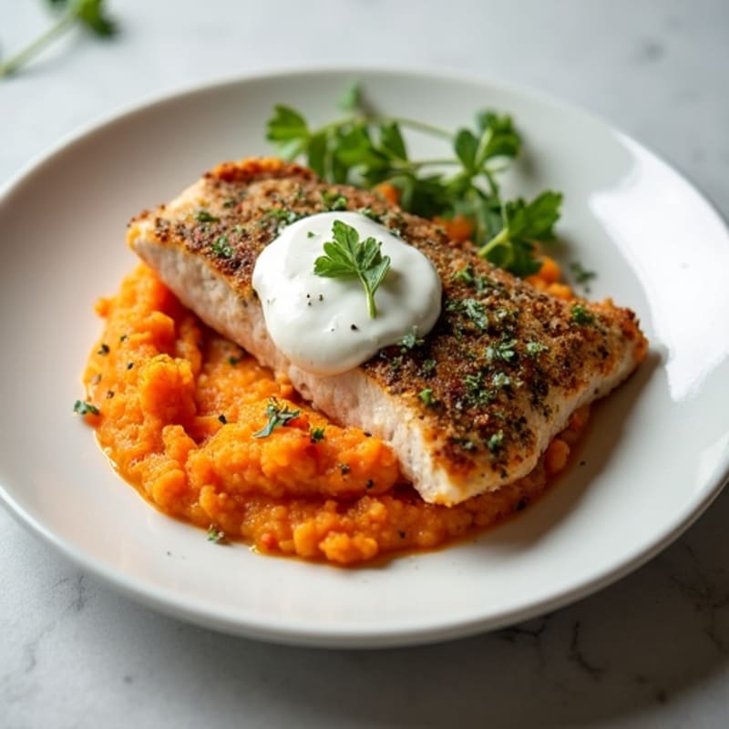 Herb-Crusted Chicken with Roasted Sweet Potato Mash