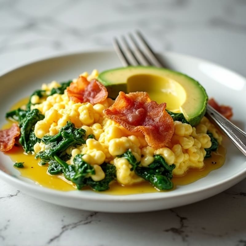 Cottage Cheese Scramble with Spinach and Turkey Bacon