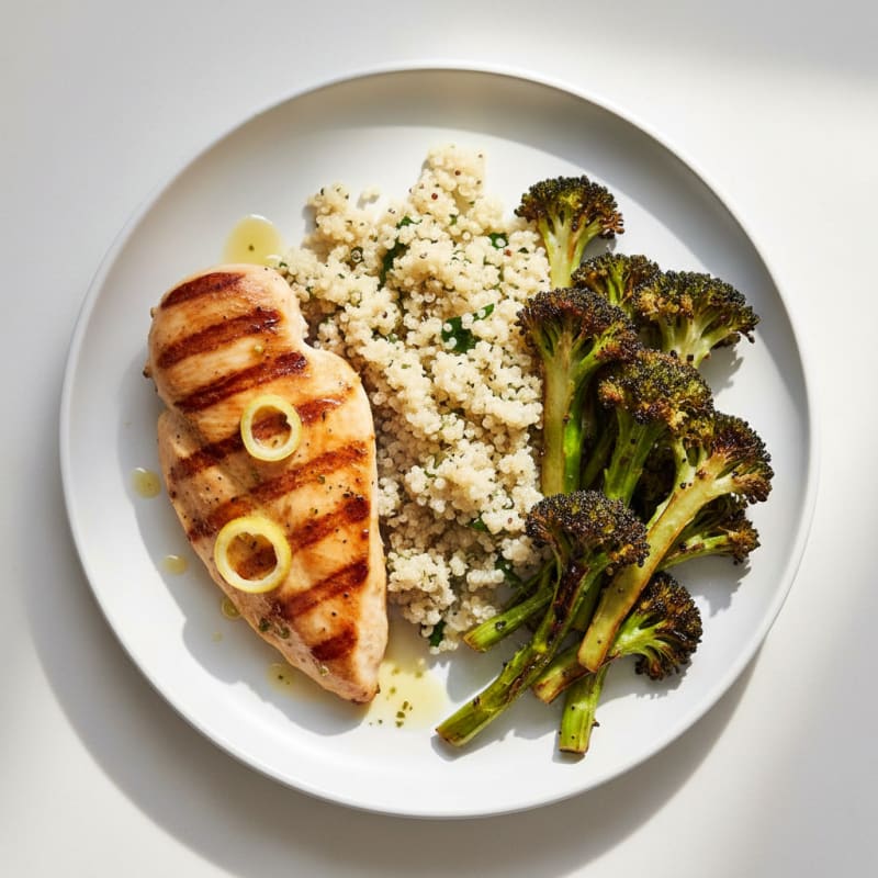 Grilled Chicken Breast with Quinoa and Roasted Broccoli