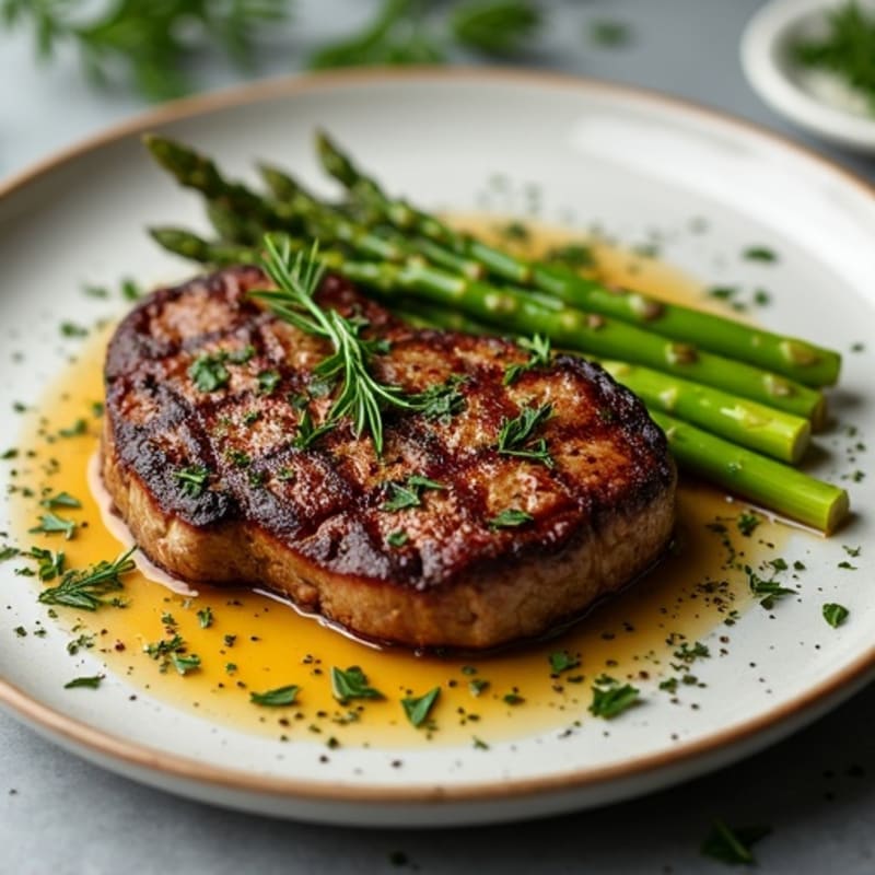 Garlic Herb Pan-Seared Steak with Crispy Roasted Asparagus