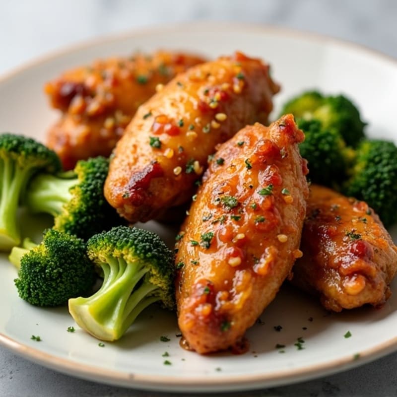 Crispy Baked Honey Garlic Chicken Wings with Roasted Broccoli