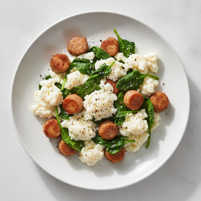 Egg White Scramble with Turkey Sausage and Spinach