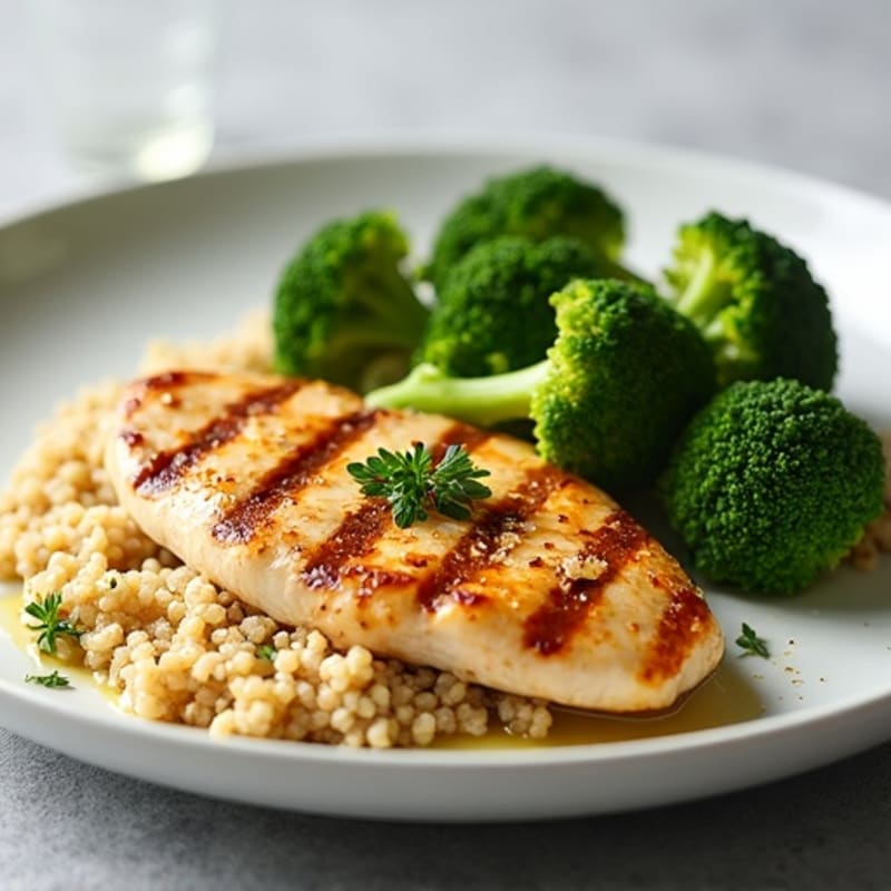Grilled Chicken Breast with Roasted Broccoli and Quinoa