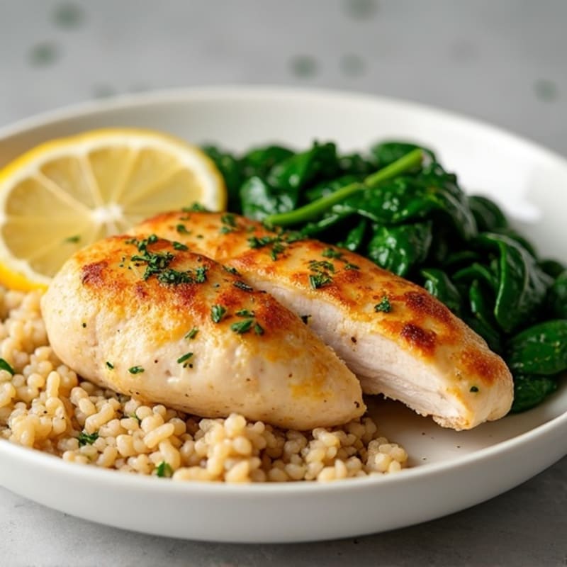 Lemon-Herb Roasted Chicken with Fluffy Brown Rice and Roasted Greens