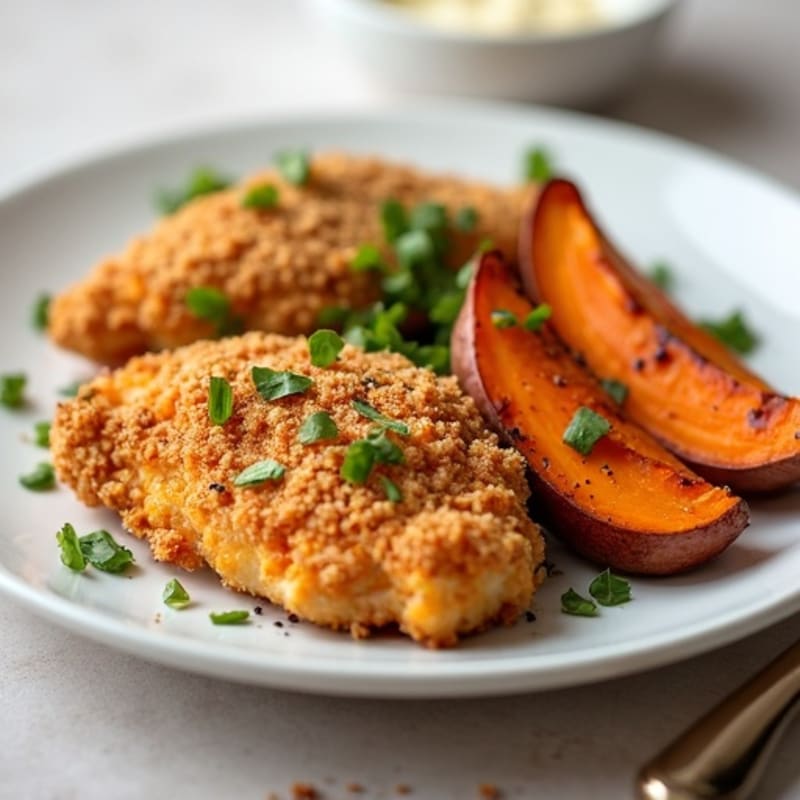 Crispy Baked Chicken with Roasted Sweet Potato Wedges