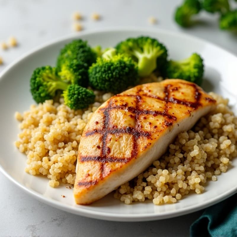 Grilled Chicken Breast with Quinoa and Roasted Broccoli