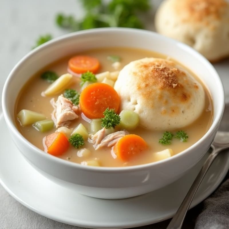 Creamy Chicken and Vegetable Soup with Fluffy Dumplings