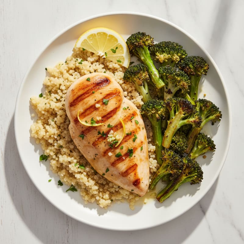 Grilled Chicken Breast with Quinoa and Roasted Broccoli