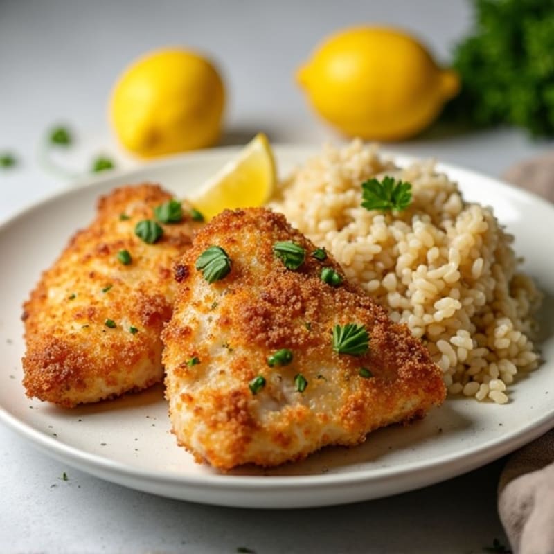 Crispy Lemon Herb Chicken with Fluffy Brown Rice