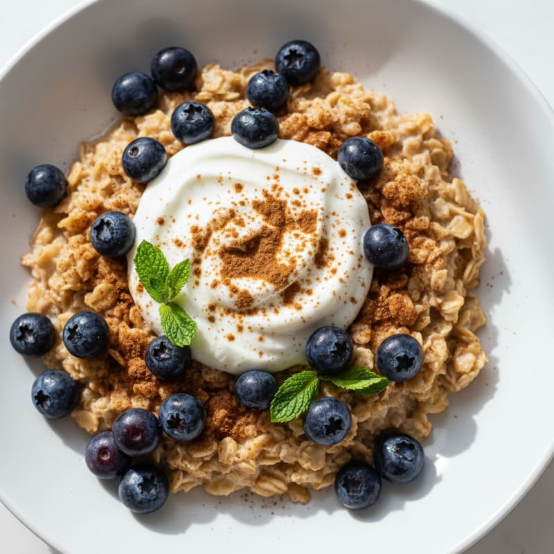 Creamy Oat Porridge with Greek Yogurt and Fresh Berries