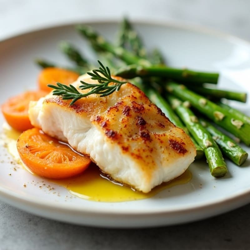 Baked Cod with Roasted Sweet Potato and Asparagus