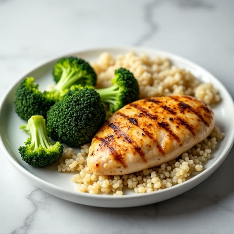 Grilled Chicken Breast with Quinoa and Steamed Broccoli